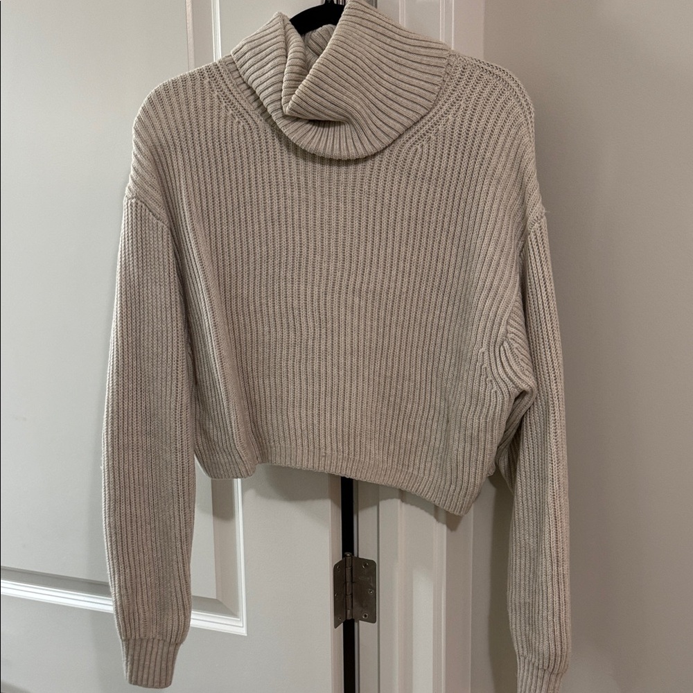 Babaton Ribbed Cream Cowl Neck Sweater